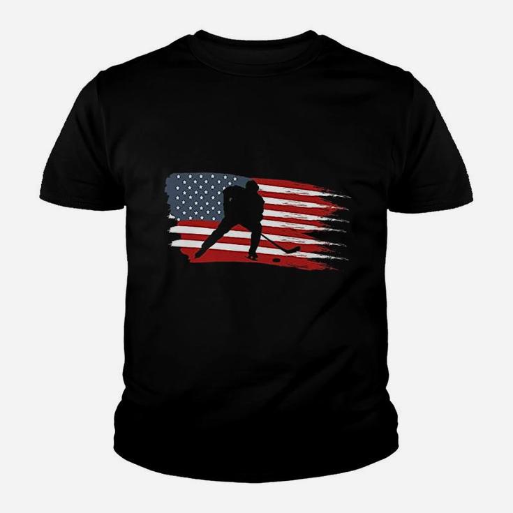 Hockey Usa Flag American Flag Patriotic Ice Hockey Kid T-Shirt