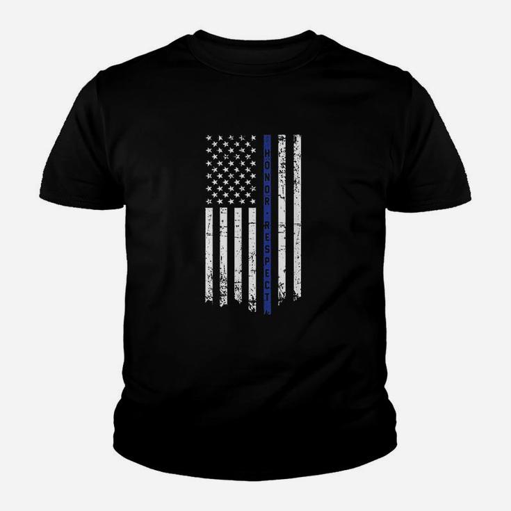 Honor And Respect Police Officer Thin Blue Line Flag Kid T-Shirt