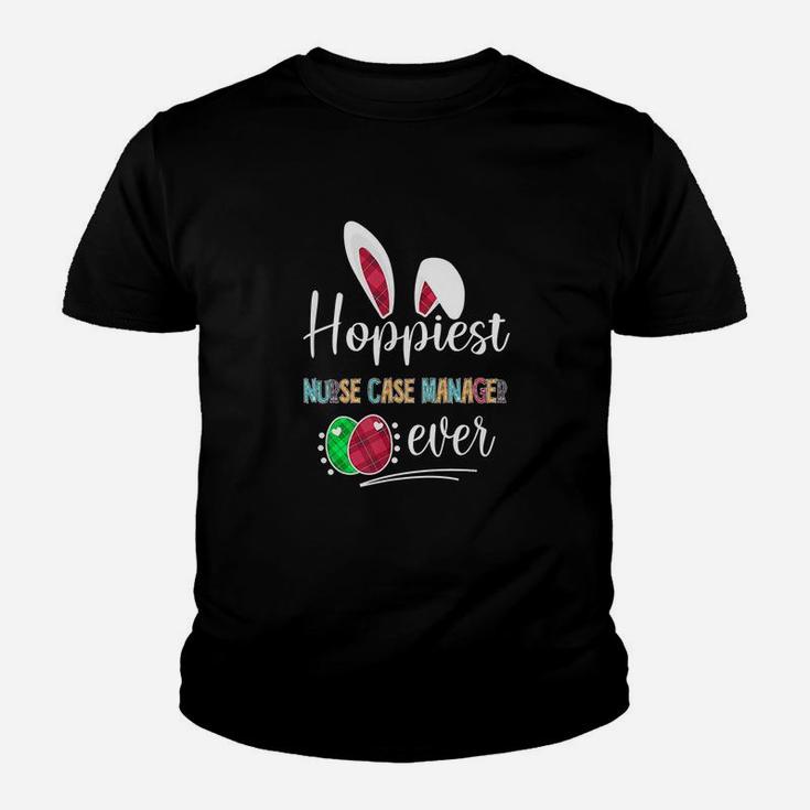 Hoppiest Nurse Case Manager Ever Bunny Ears Buffalo Plaid Easter Nursing Job Title Kid T-Shirt