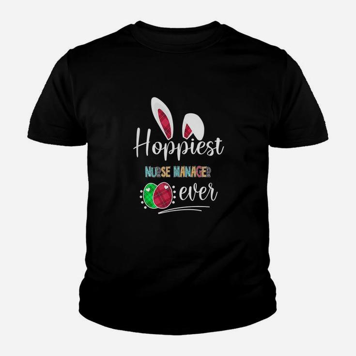 Hoppiest Nurse Manager Ever Bunny Ears Buffalo Plaid Easter Nursing Job Title Kid T-Shirt