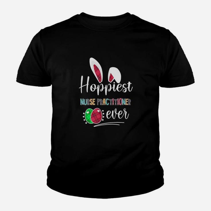 Hoppiest Nurse Practitioner Ever Bunny Ears Buffalo Plaid Easter Nursing Job Title Kid T-Shirt