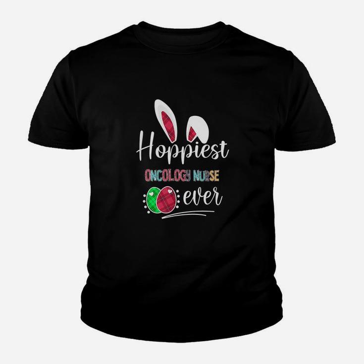 Hoppiest Oncology Nurse Ever Bunny Ears Buffalo Plaid Easter Nursing Job Title Kid T-Shirt