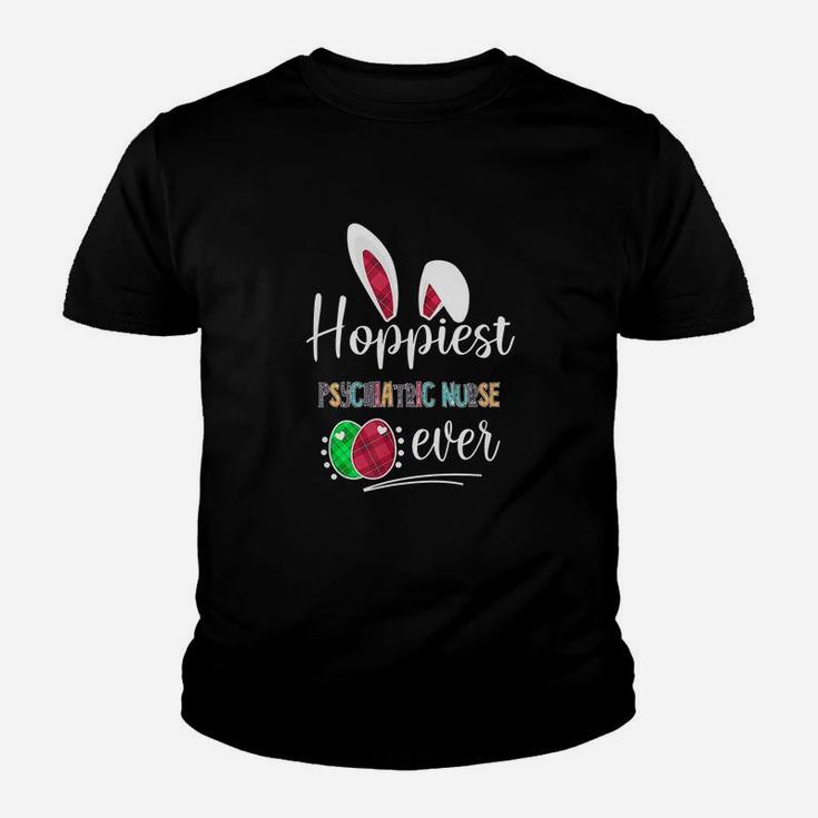 Hoppiest Psychiatric Nurse Ever Bunny Ears Buffalo Plaid Easter Nursing Job Title Kid T-Shirt