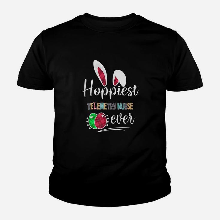 Hoppiest Telemetry Nurse Ever Bunny Ears Buffalo Plaid Easter Nursing Job Title Kid T-Shirt