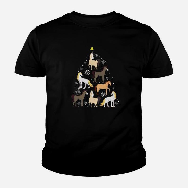 Horse Christmas Tree Cute Equestrian Gift Kid T-Shirt