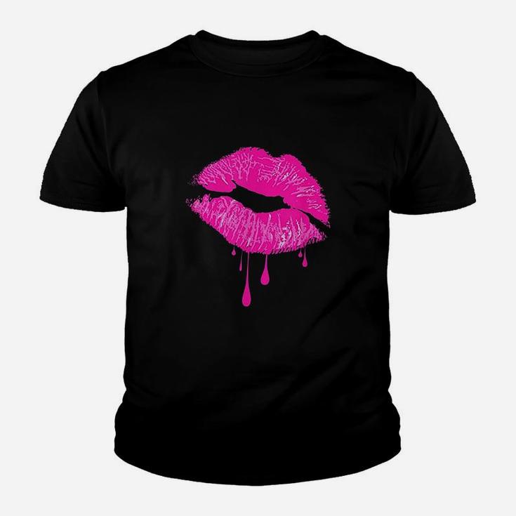 Hot Pink Lips Kiss 80s Retro Vintage Lipstick Party Kid T-Shirt