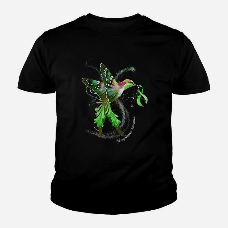 Hummingbird Holding Green Ribbon Kidney Disease Awareness Kid T-Shirt