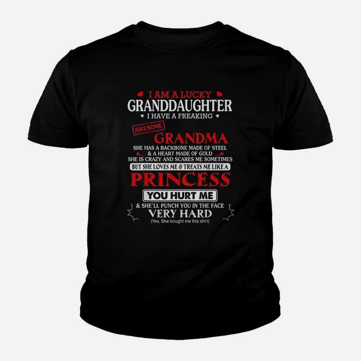 I Am A Lucky Granddaughter I Have A Freaking Awesome Grandma Kid T-Shirt