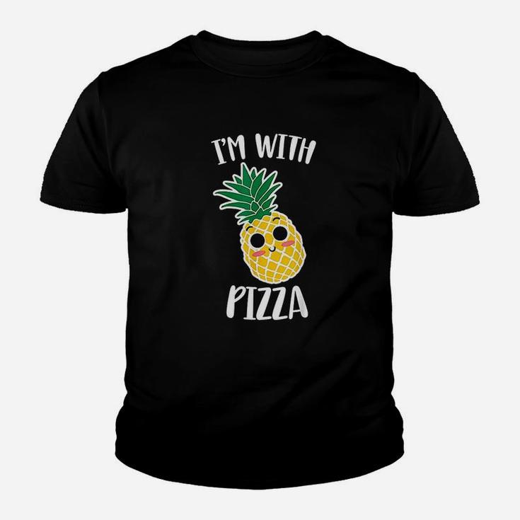 I Am With Pizza Funny Halloween Pineapple Pizza Couple Kid T-Shirt
