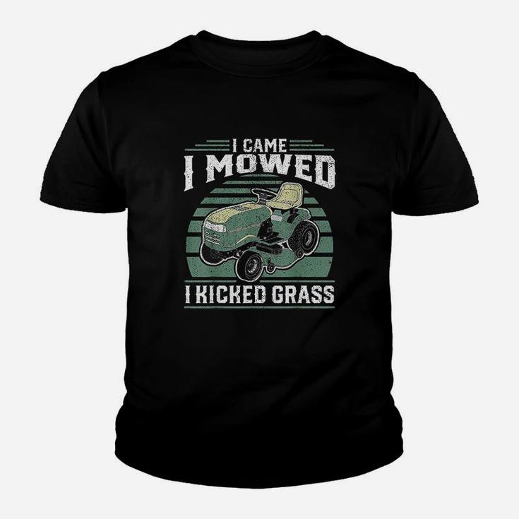 I Came I Mowed I Kicked Grass Riding Mower Mowing Dad Gift Kid T-Shirt