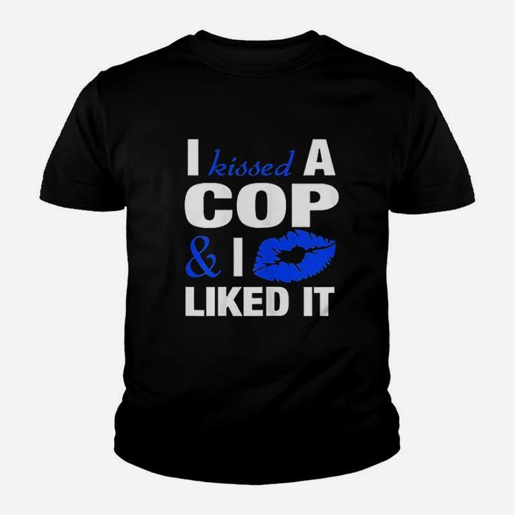 I Kissed A Cop Funny Police Officers Wife Girlfriend Gift Kid T-Shirt