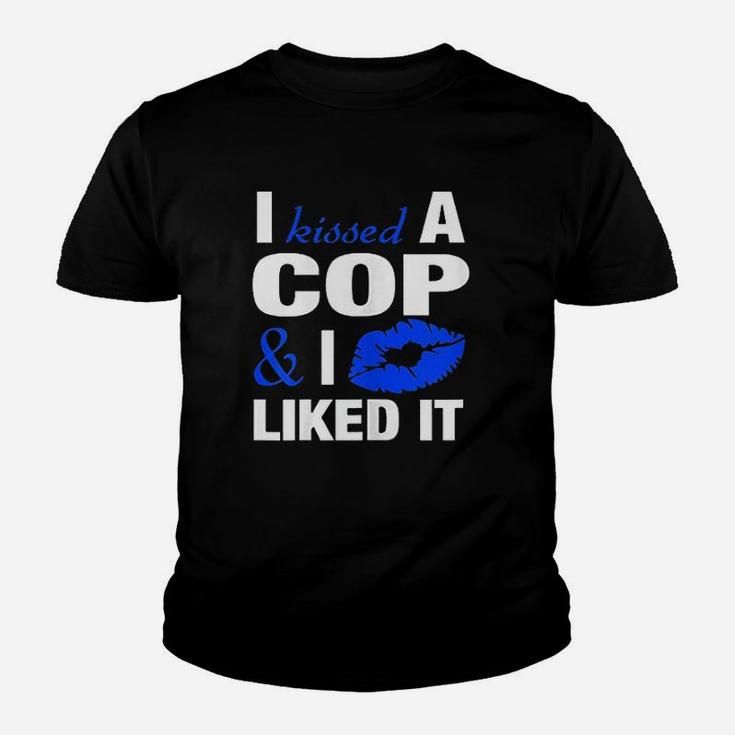 I Kissed A Cop Funny Police Officers Wife Girlfriend Kid T-Shirt