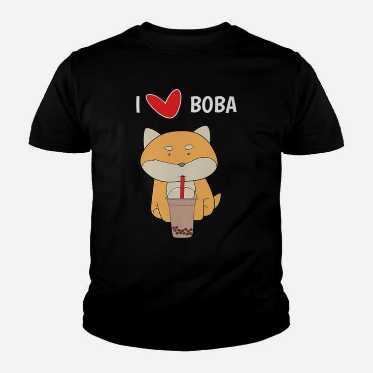 I Love Boba Funny Corgi Dog Bubble Tea Cute Kid T-Shirt