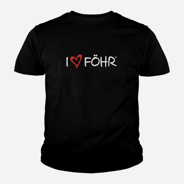 I Love Föhr Schwarzes Kinder Tshirt, Herz & Inselmotiv Design