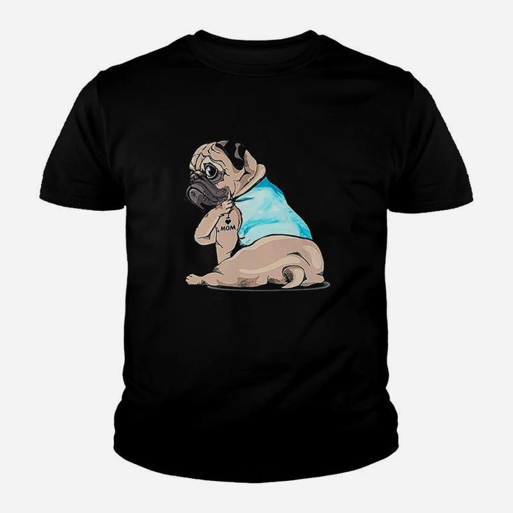I Love Mom Funny Pug Tattooed Kid T-Shirt
