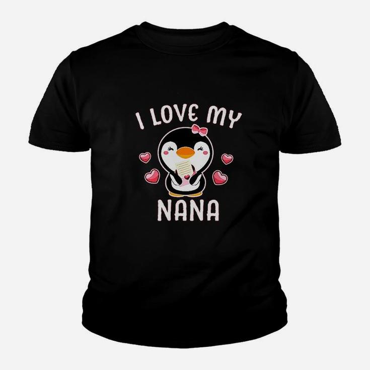 I Love My Nana With Cute Penguin And Hearts Youth T-shirt