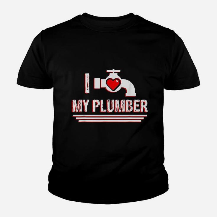 I Love My Plumber Valentines Day Plumbers Wife Kid T-Shirt