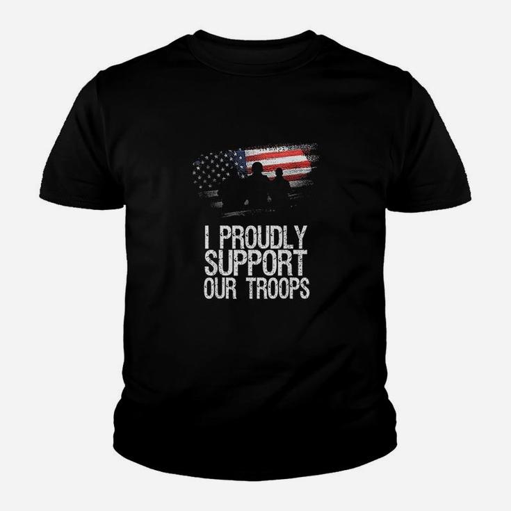 I Proudly Support Our Troops Veteran's Day Vintage Usa Flag Kid T-Shirt