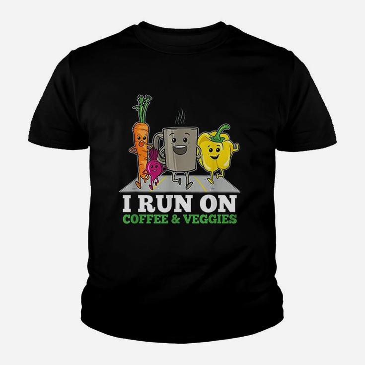 I Run On Coffee Veggies Vegan Runner Vegetarian Gift Vegan Kid T-Shirt