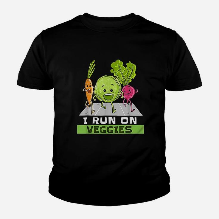 I Run On Veggies Funny Vegan Vegetarian Runner Gift Vegan Kid T-Shirt