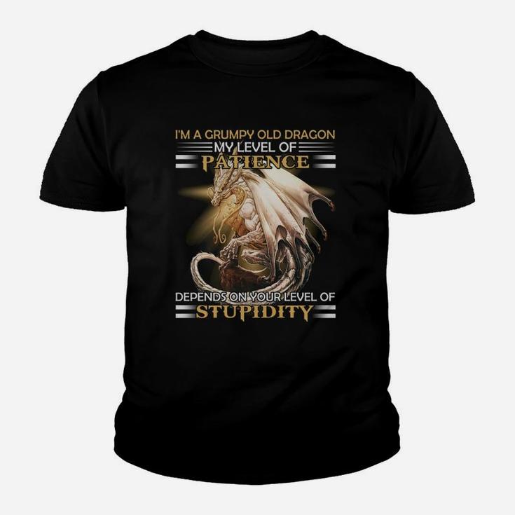 Im A Grumpy Old Dragon My Level Of Patience Depends On Your Level Of Stupidity Youth T-shirt