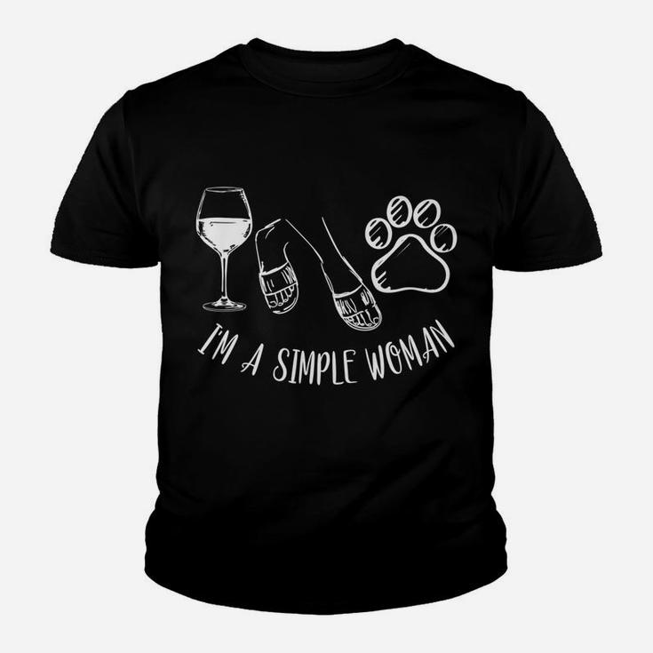 Im A Simple Woman Funny Wine Flip Flops Dog Paw Gift Kid T-Shirt
