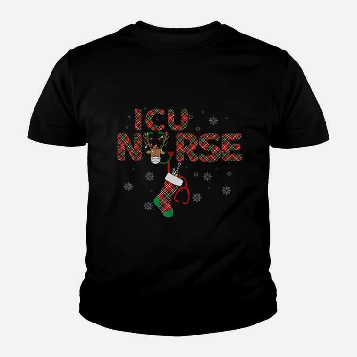 Intensive Care Unit Icu Nurse Christmas Plaid Pattern Gift Kid T-Shirt