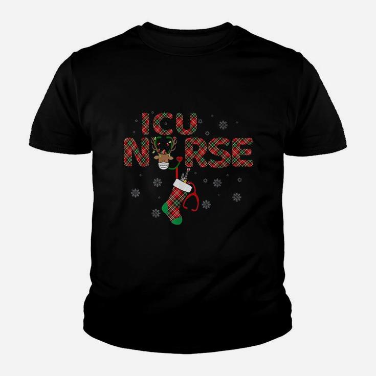 Intensive Care Unit Icu Nurse Christmas Plaid Pattern Kid T-Shirt