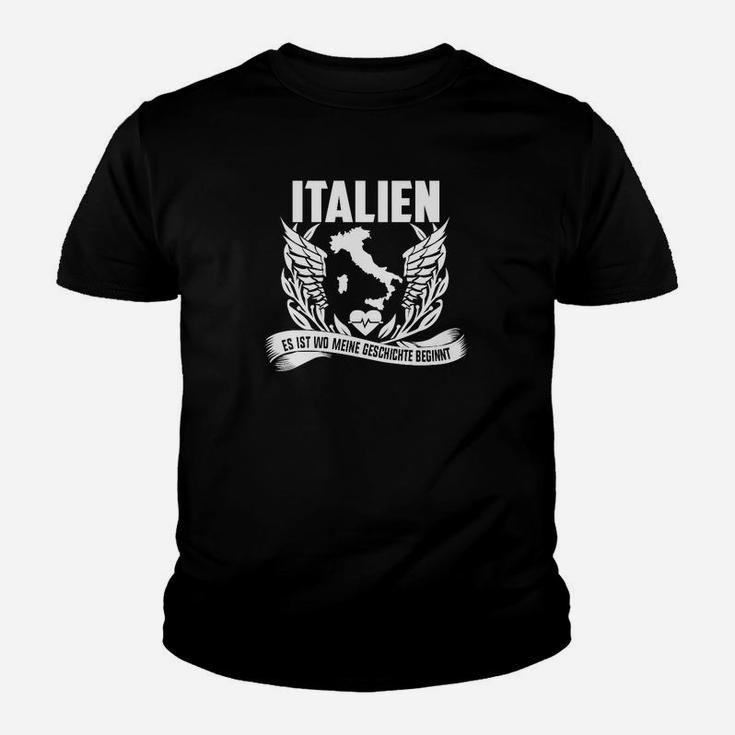 Italienischer Stolz Herren Kinder Tshirt mit Adler Design & Länderslogan in Schwarz