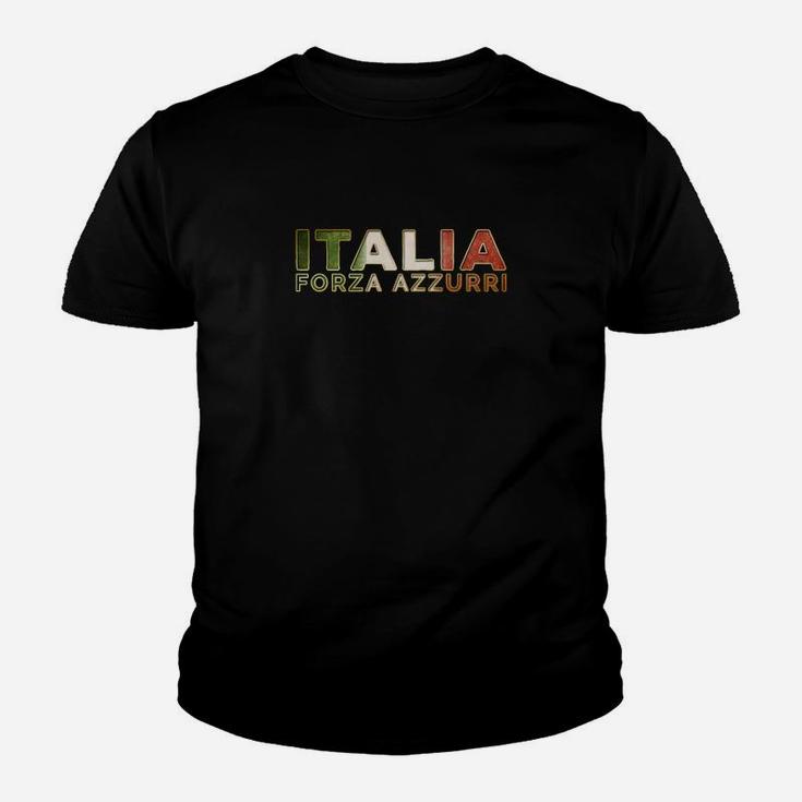 Italienisches Fußball-Fan-Kinder Tshirt Forza Azzurri, Schwarz