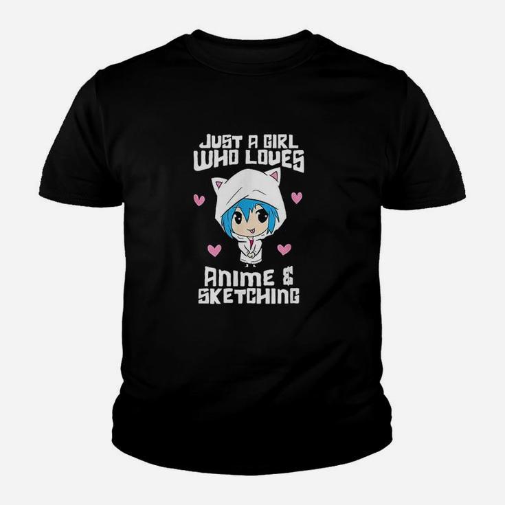 Just A Girl Who Loves Anime And Sketching Funny Anime Kid T-Shirt