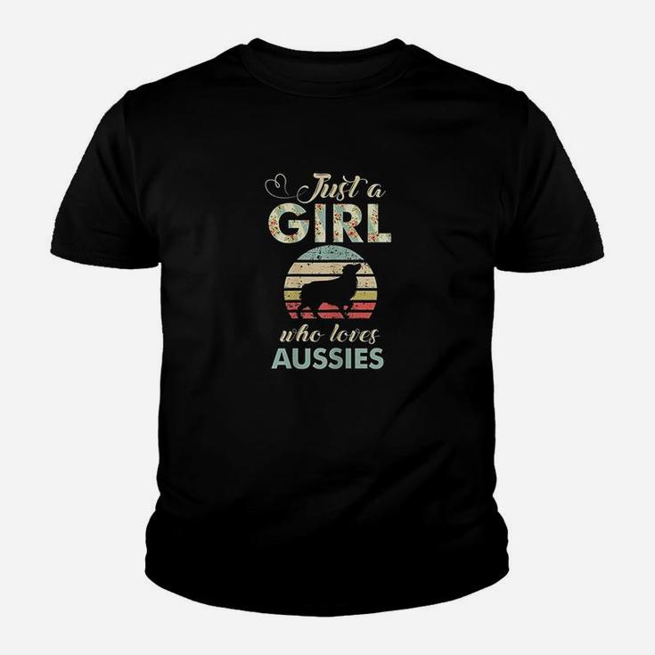 Just A Girl Who Loves Aussies Australian Shepherd Kid T-Shirt