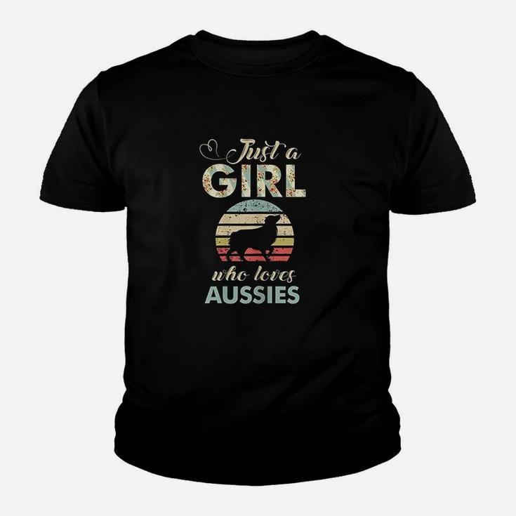 Just A Girl Who Loves Aussies Australian Shepherd Kid T-Shirt