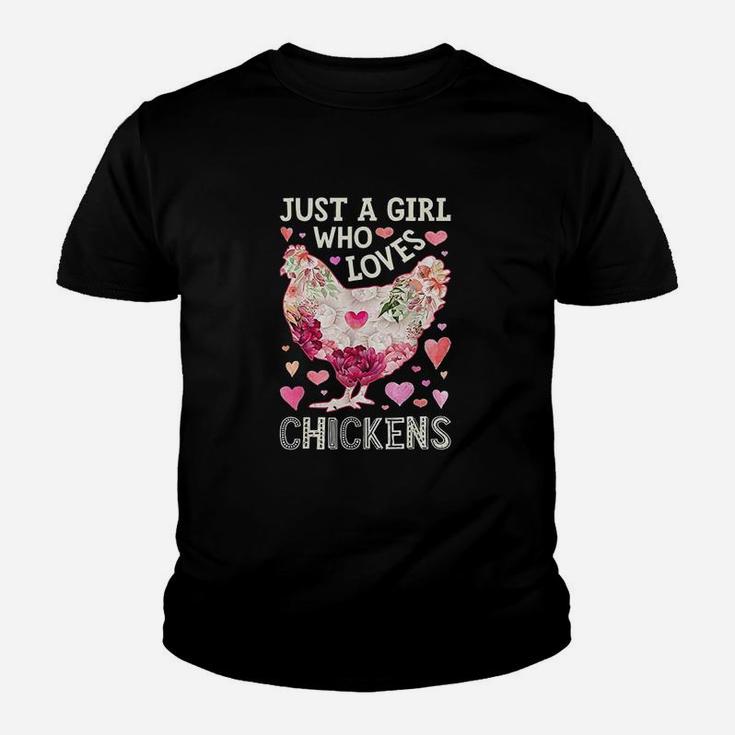 Just A Girl Who Loves Chickens Chicken Silhouette Flower Kid T-Shirt