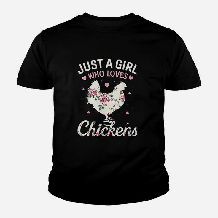 Just A Girl Who Loves Chickens Floral Farmer Girl Gifts Kid T-Shirt