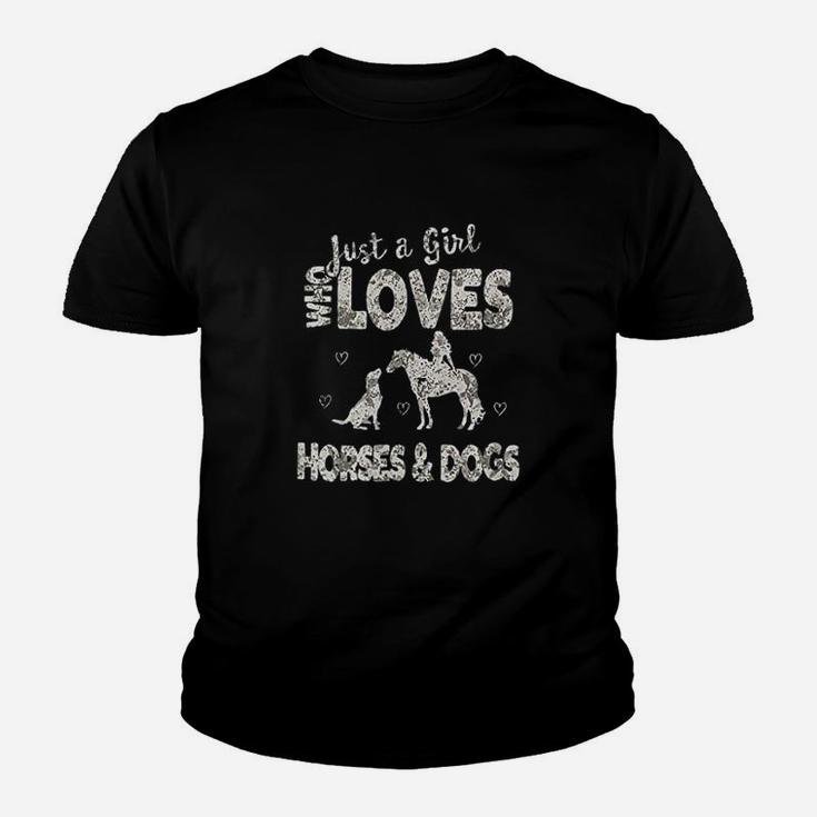 Just A Girl Who Loves Horses And Dogs Funny Horse Dog Kid T-Shirt