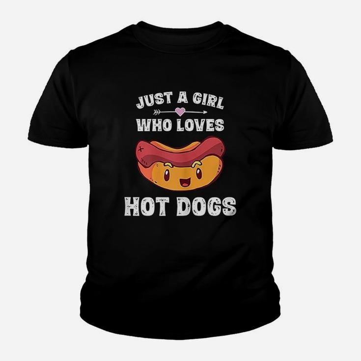 Just A Girl Who Loves Hot Dogs Funny Hot Dog Gift Kid T-Shirt