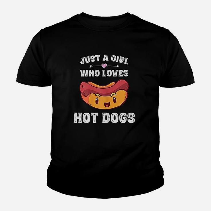 Just A Girl Who Loves Hot Dogs Funny Hot Dog Kid T-Shirt