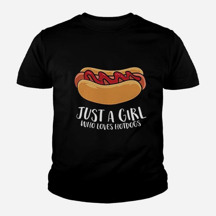 Just A Girl Who Loves Hotdogs Funny Hot Dog Girl Kid T-Shirt