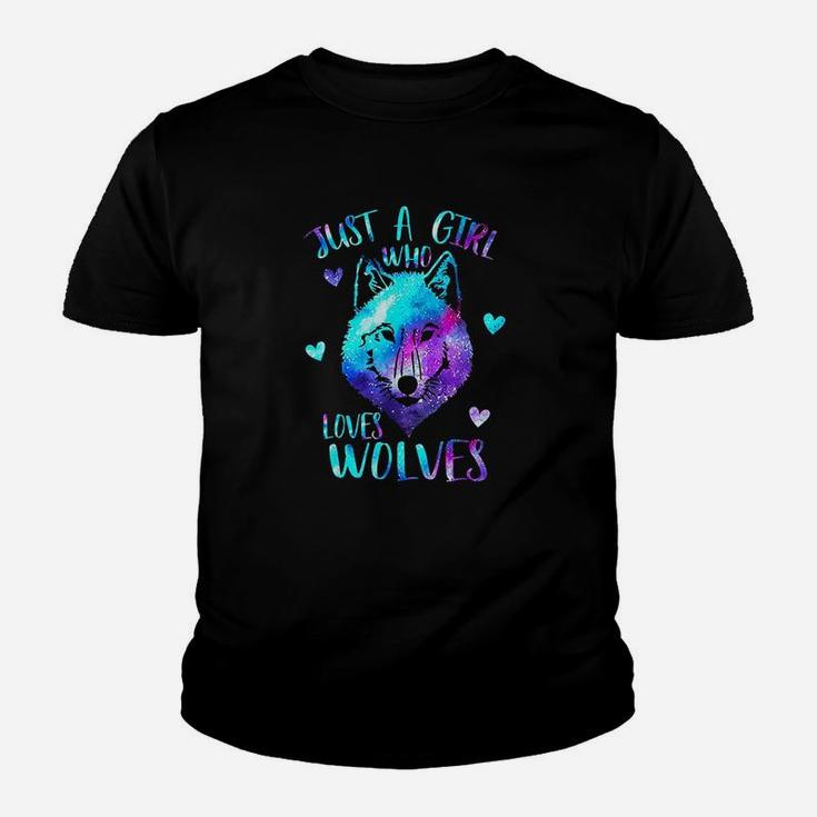 Just A Girl Who Loves Wolves Galaxy Space Kid T-Shirt