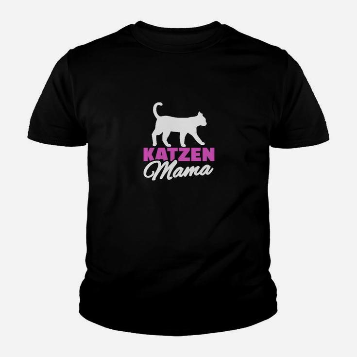 Katzen Mama Grafik-Kinder Tshirt für Damen, Lustiges Katzenmotiv in Schwarz