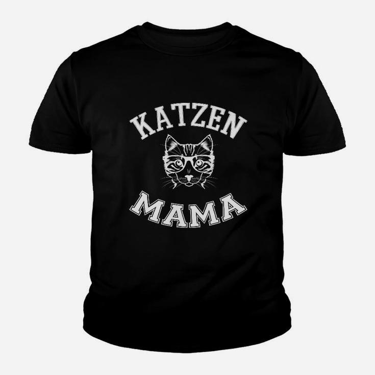 Katzen Mama Schwarzes Kinder Tshirt mit Aufdruck, Damen Mode für Katzenfreunde