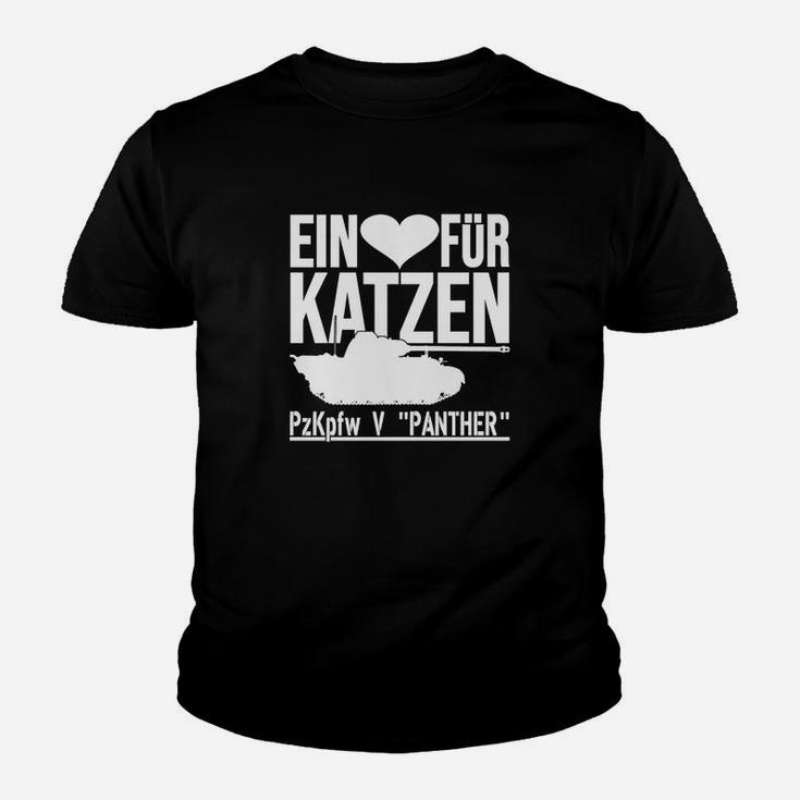 Katzenliebe & Panzer Design Schwarzes Herren Kinder Tshirt