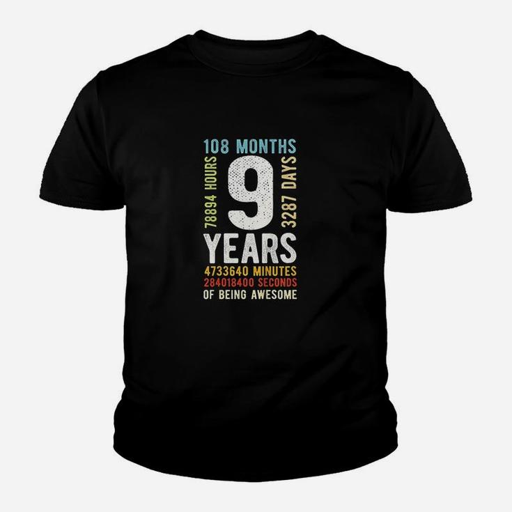 Kids 9th Birthday 9 Years Old Vintage Retro 108 Months  Kid T-Shirt