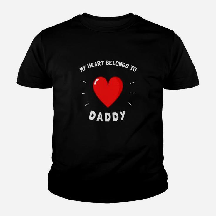 Kids Girls Valentines Day My Heart Belongs To Daddy Kid T-Shirt