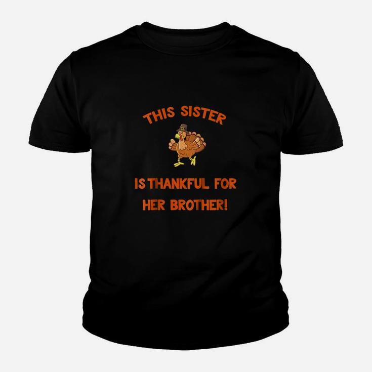 Kids Turkey Thanksgiving Thankful Sister Kid T-Shirt