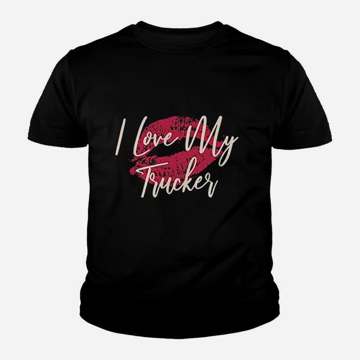 Kiss Lips I Love My Trucker Wife Girlfriend Pullover Kid T-Shirt