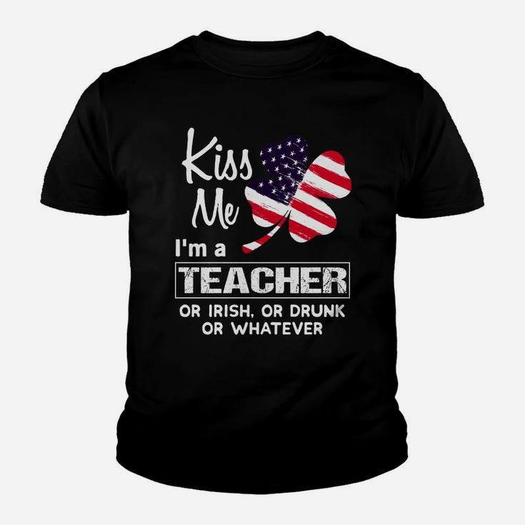 Kiss Me I Am A Teacher Irish Shamrock St Patricks Day 2021 Funny Saying Job Title Kid T-Shirt