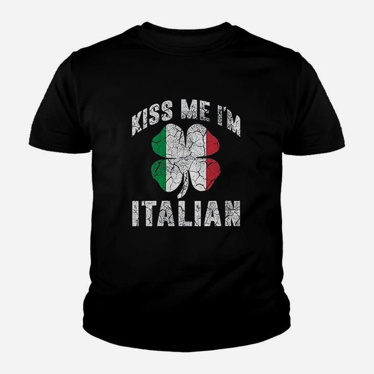 Kiss Me Im Italian Vintage Green Shamrock St Patricks Day Kid T-Shirt