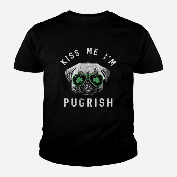 Kiss Me Im Pugrish Funny Saint Patricks Day Pug Irish Clover Kid T-Shirt
